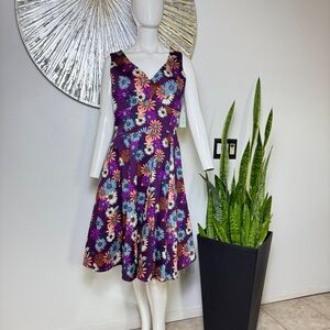 Eva Rose Floral V-Neck Purple Midi Dress XL